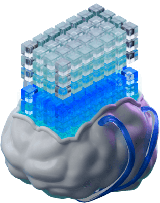 3D AI module representing tailored artificial intelligence systems for solving unique business challenges.