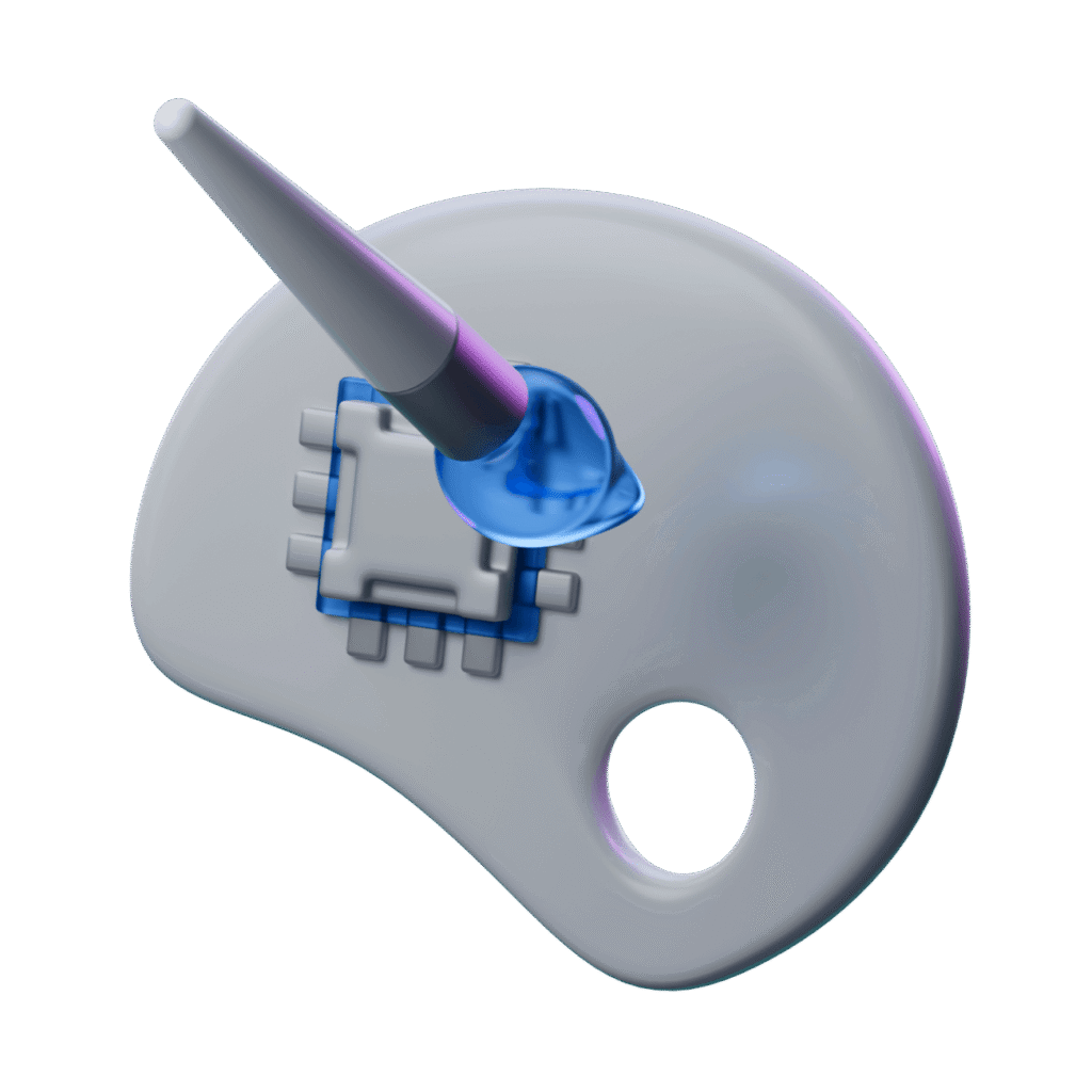 3D robotic arm assembling digital components symbolizing custom AI application development.